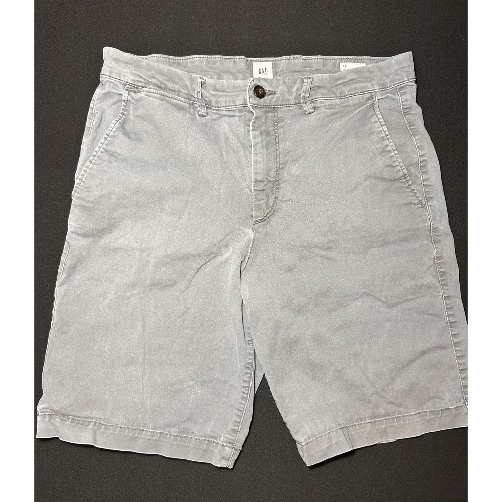 GAP Men's Gray Chino Shorts Flat Pockets Zip Closure 10" Inseam Size 34